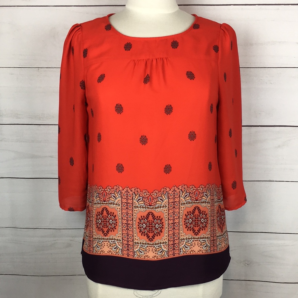Anthro Maeve Rila Border Top Orange 6